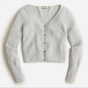 J Crew Featherweight cashmere cropped cardigan sweater, Hthr Grey, Size L